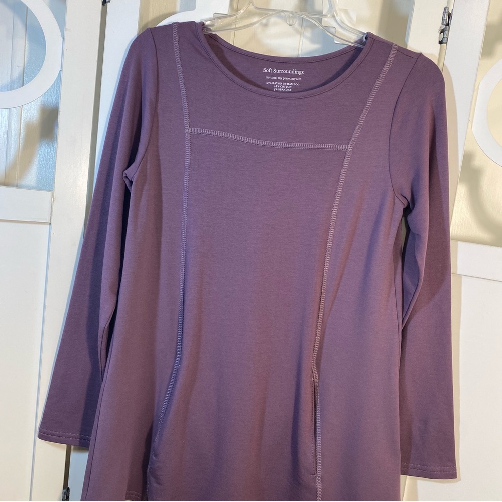 Soft Surroundings Soft Jersey Flowy Tunic Top Kangaroo Pockets Size X Small